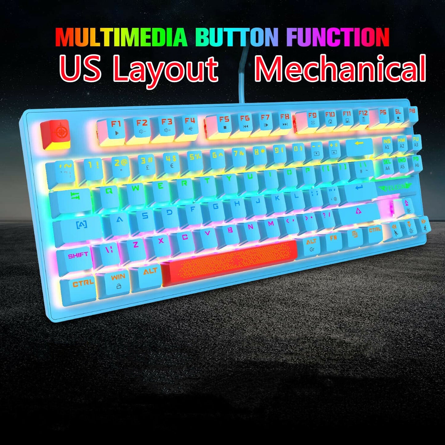 Wired Rainbow Mechanical Keyboard, Blue