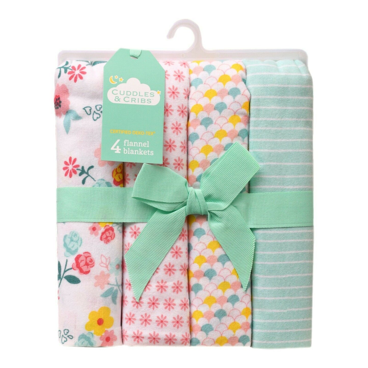 30x30” Flannel Blanket Baby, 4 Pack (Floral Stripes)