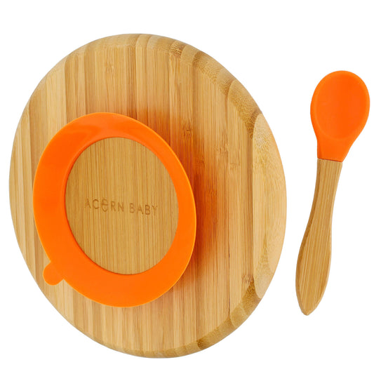 Bamboo plate with spoon for baby, color: orange