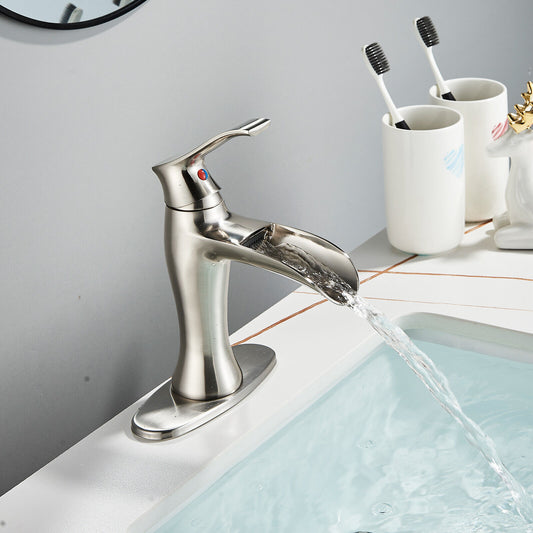 Single Hole Waterfall Basin Mixer Faucets,brushed  nickel