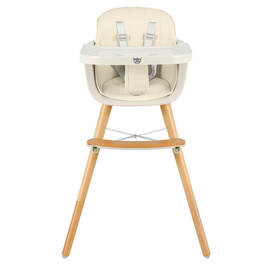 Convertible 3-in-1 wooden highchair with cushion, Color: Beige