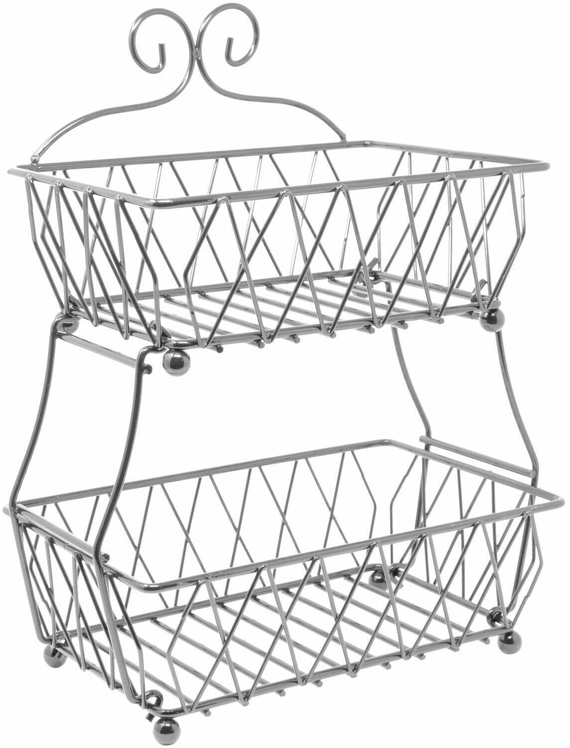 2 Tier Fruit Basket Stand, Color: Silver