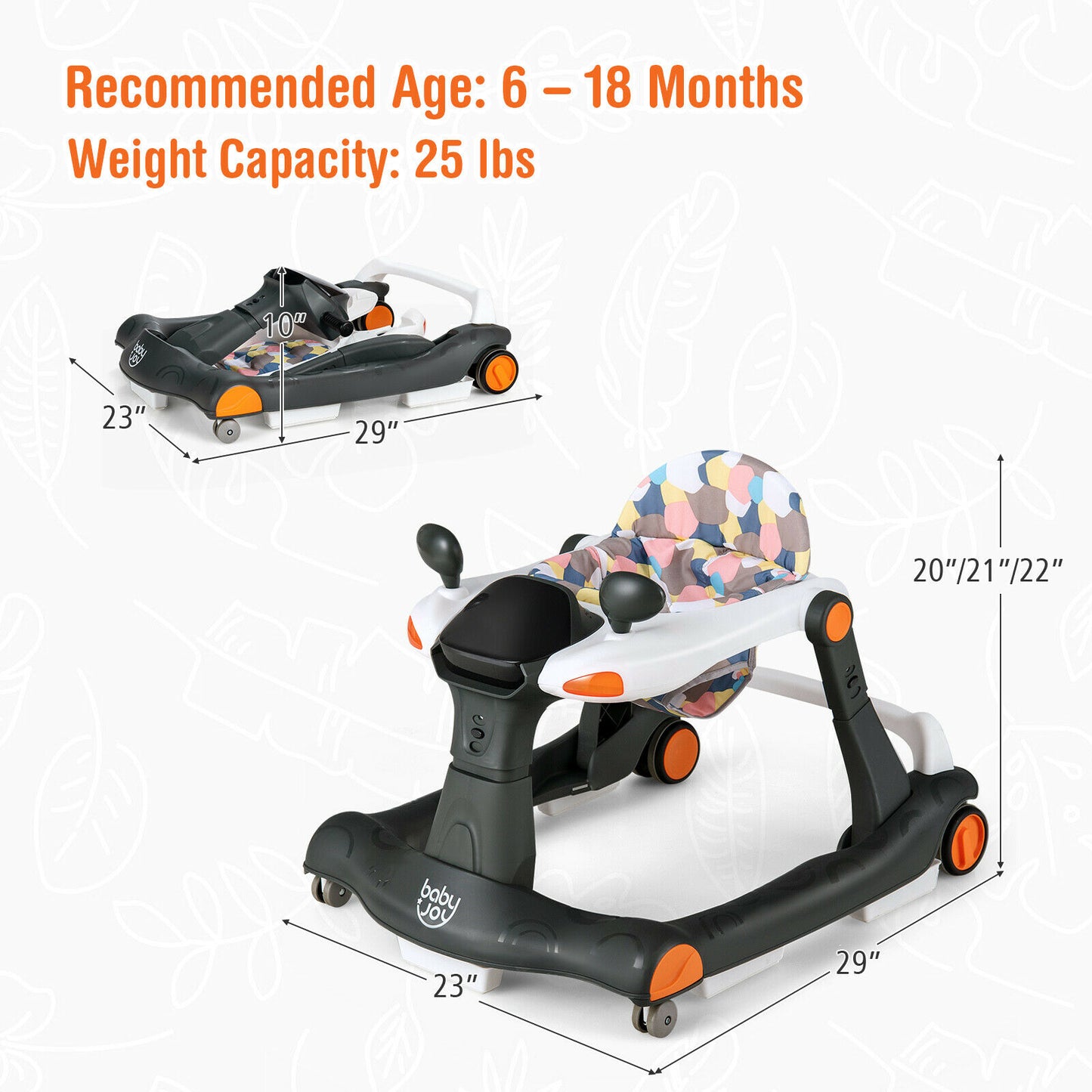 2-in-1 Foldable Baby Activity Walker with Adjustable Height