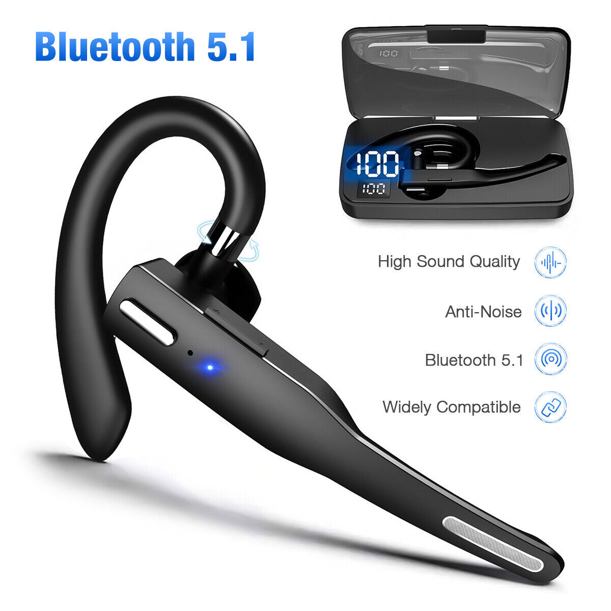 Wireless Bluetooth 5.1 headset, Colour: Black