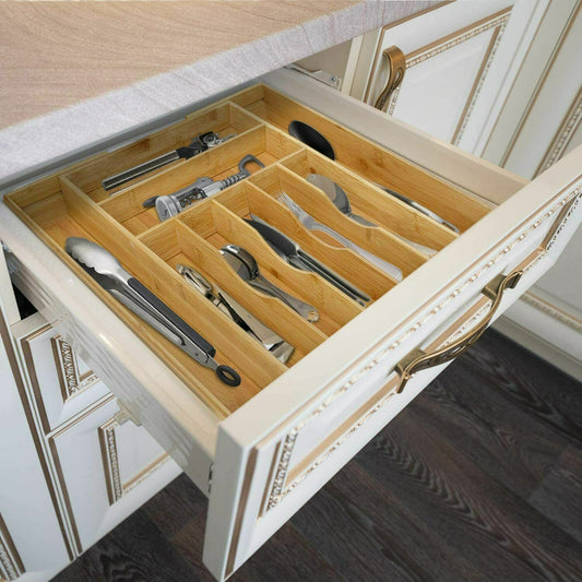 1. Bamboo Kitchen Drawer Organizer -