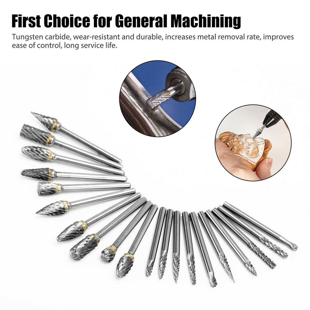 20 Pieces Tungsten Carbide Steel Head Rotary Shank Carving Set