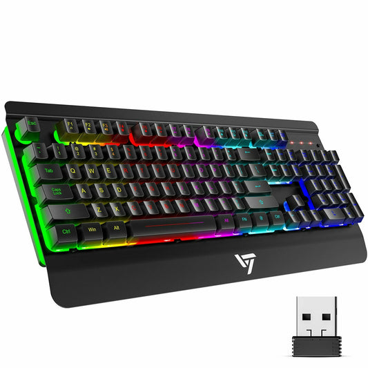 Rechargeable Wireless Gaming Keyboard, Rainbow LED