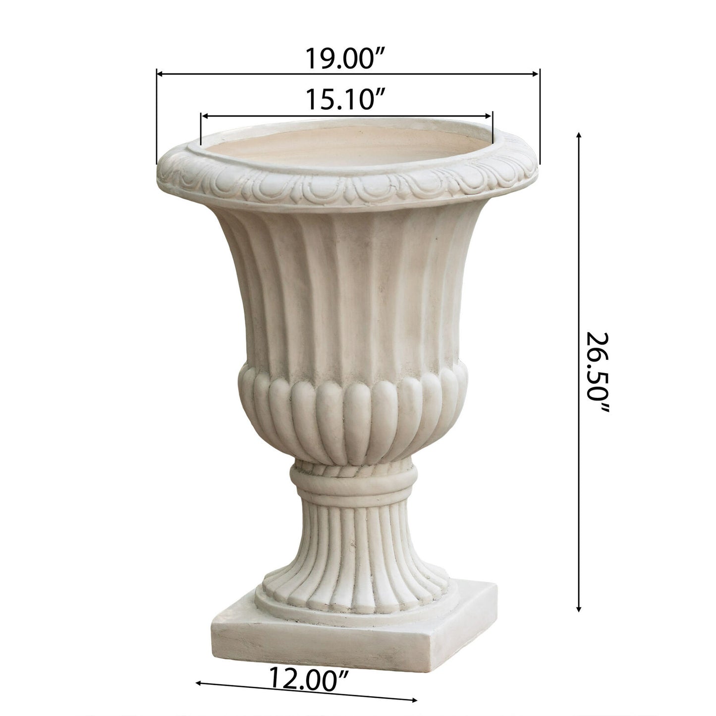 26" Cast Stone Roman Urn Planter, Antique White