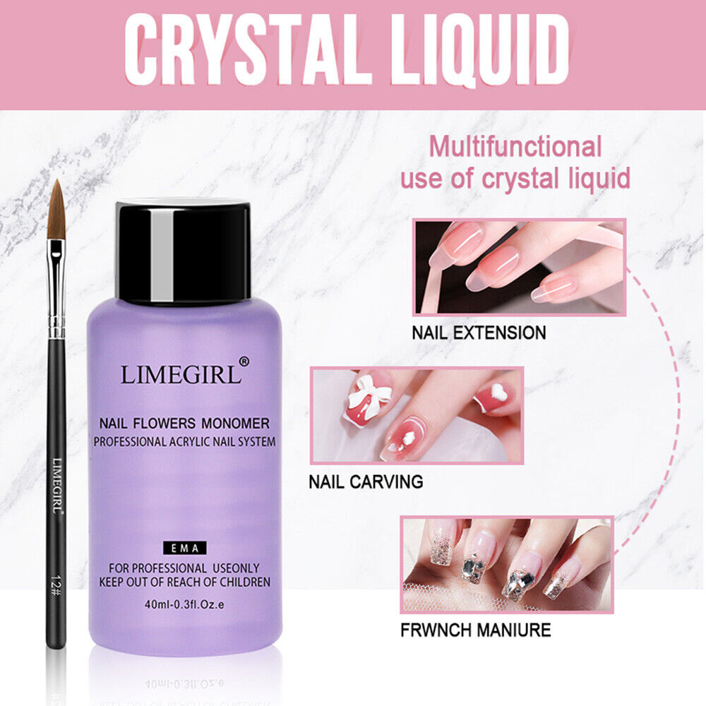 acrylic nail kit, liquid monomer brushes and acrylic powder