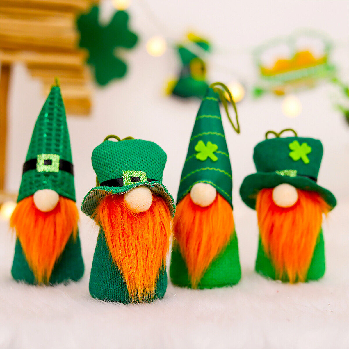 4pcs Irish Green Clover Plush Christmas Gnomes