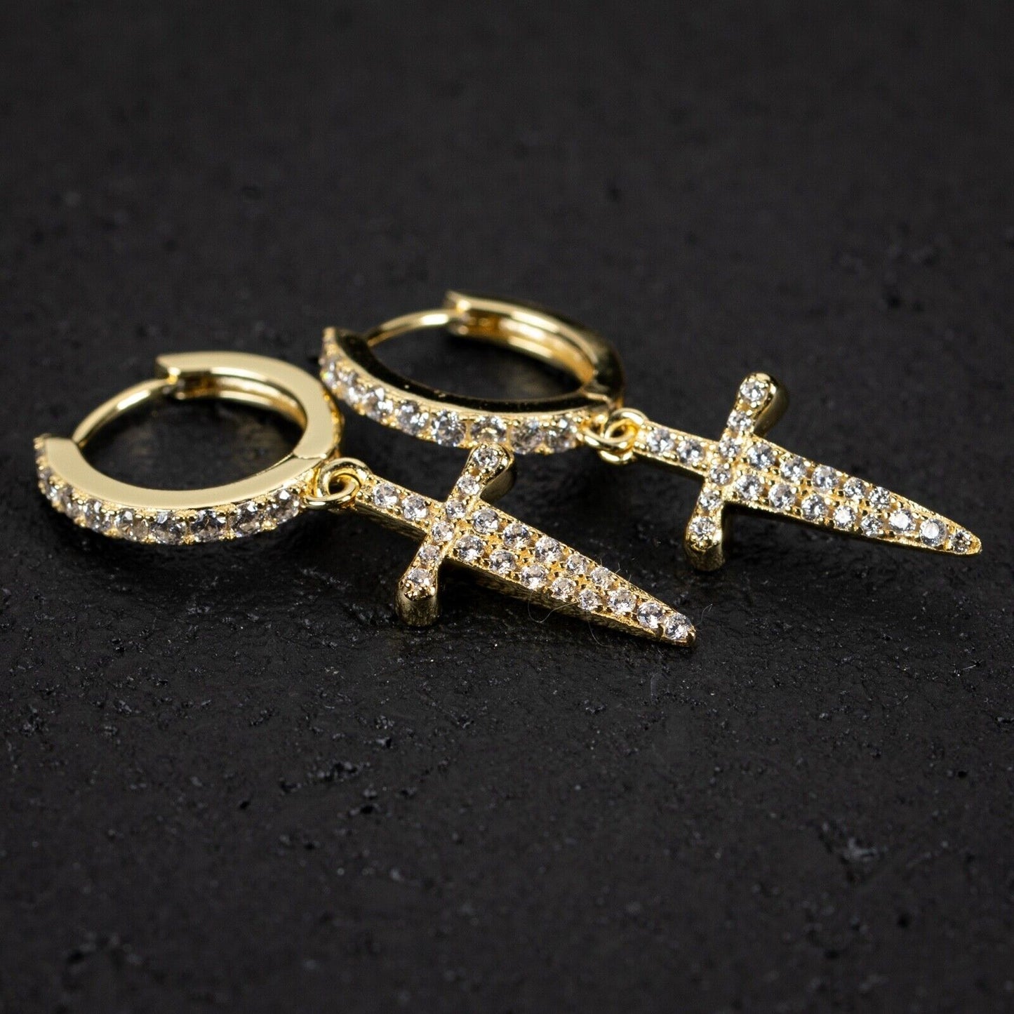 Yellow Gold Plated Cross Hoop Earrings