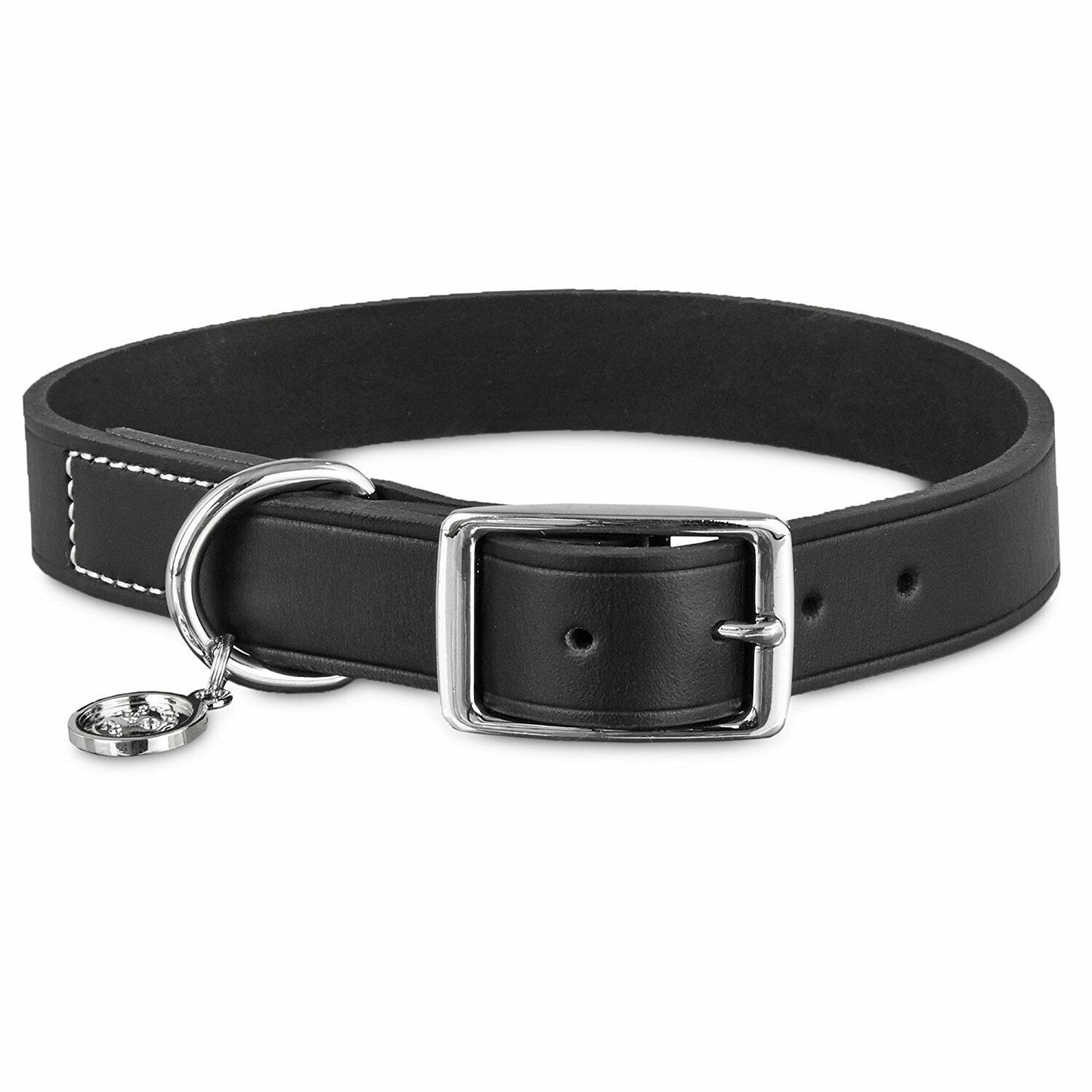 Pet Leather Collar, Color: Black, Neck Sizes 18-21, Large/X-Large