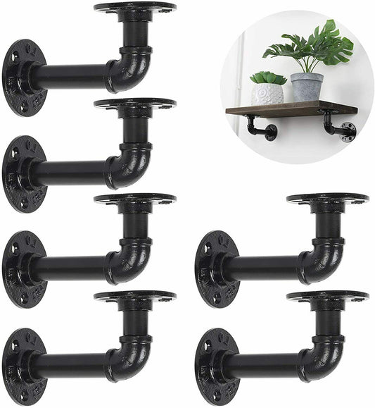 6 Pack Industrial Pipe Wall Shelf Brackets