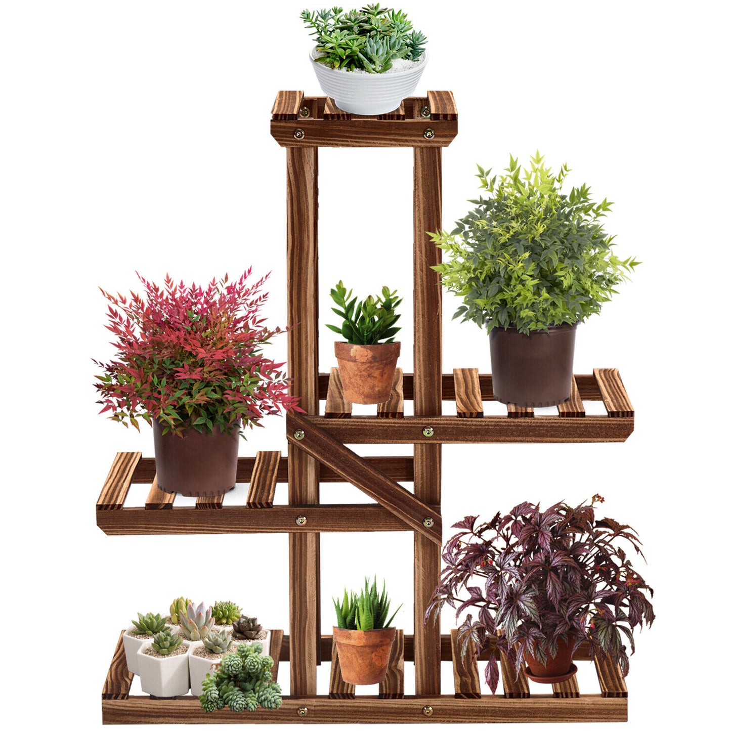 Wooden Multi Plant Stand for Home Garden Brown