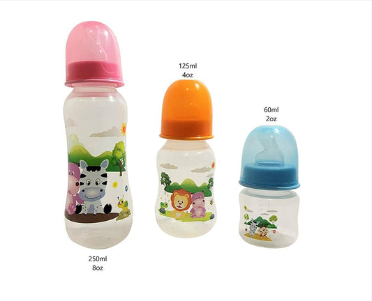 Set of 3 Baby Bottles, size: 8oz, 4oz, 2 oz, Animal Theme