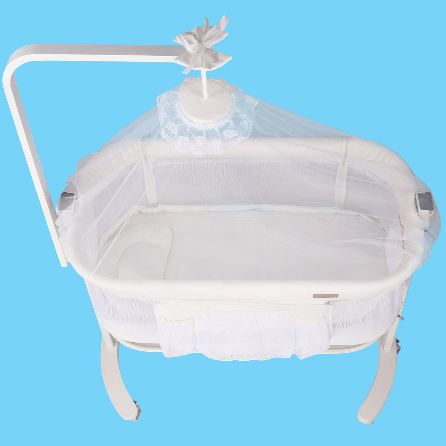 Adjustable baby cot with mattress pillow, Colour: White