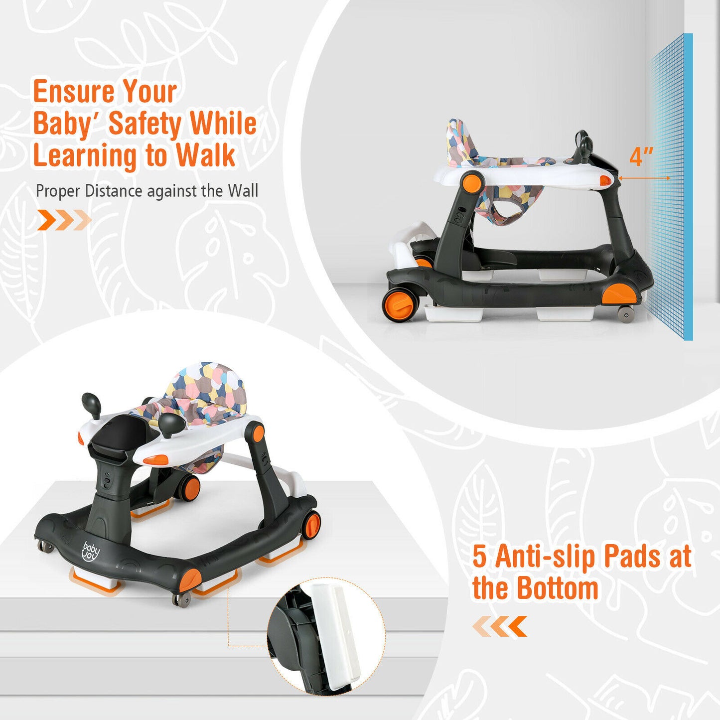 2-in-1 Folding Activity Push Walker with Adjustable Height