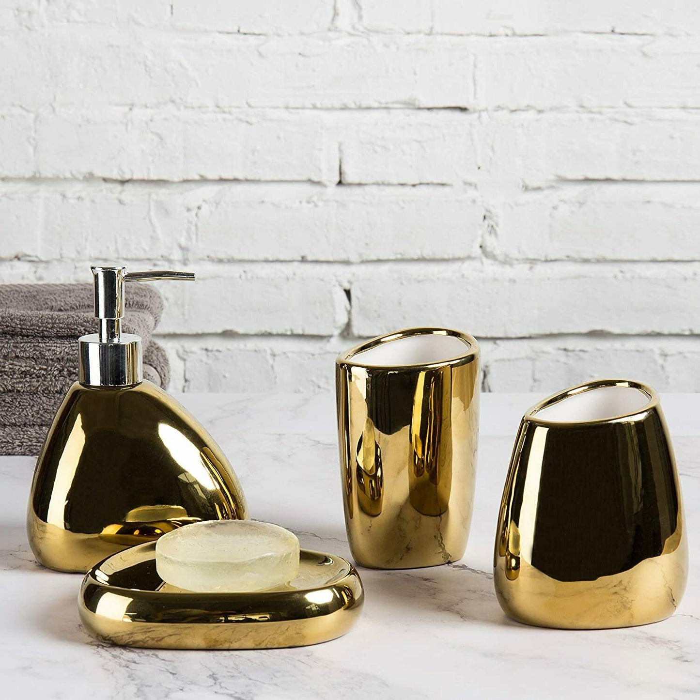 4-Piece Modern Gold Ceramic Bathroom Accessories Set