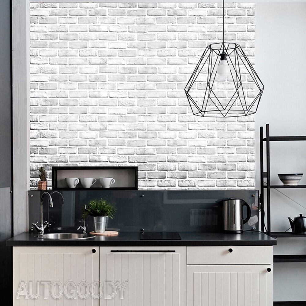 3D Brick Stone Wallpaper White Gray Vinyl Film Sticker (36"*24")