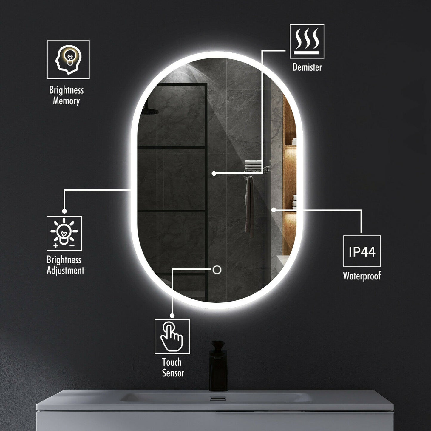 24" x 36" LED Bathroom Mirror with Bluetooth Speaker