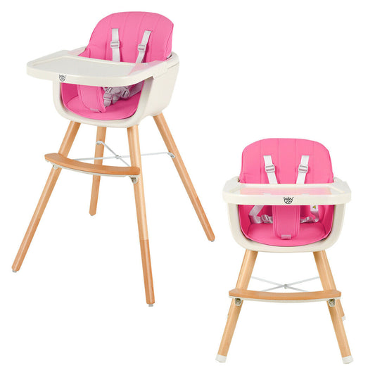 Convertible Highchair 3 in 1 for Babies in Wood, Pink