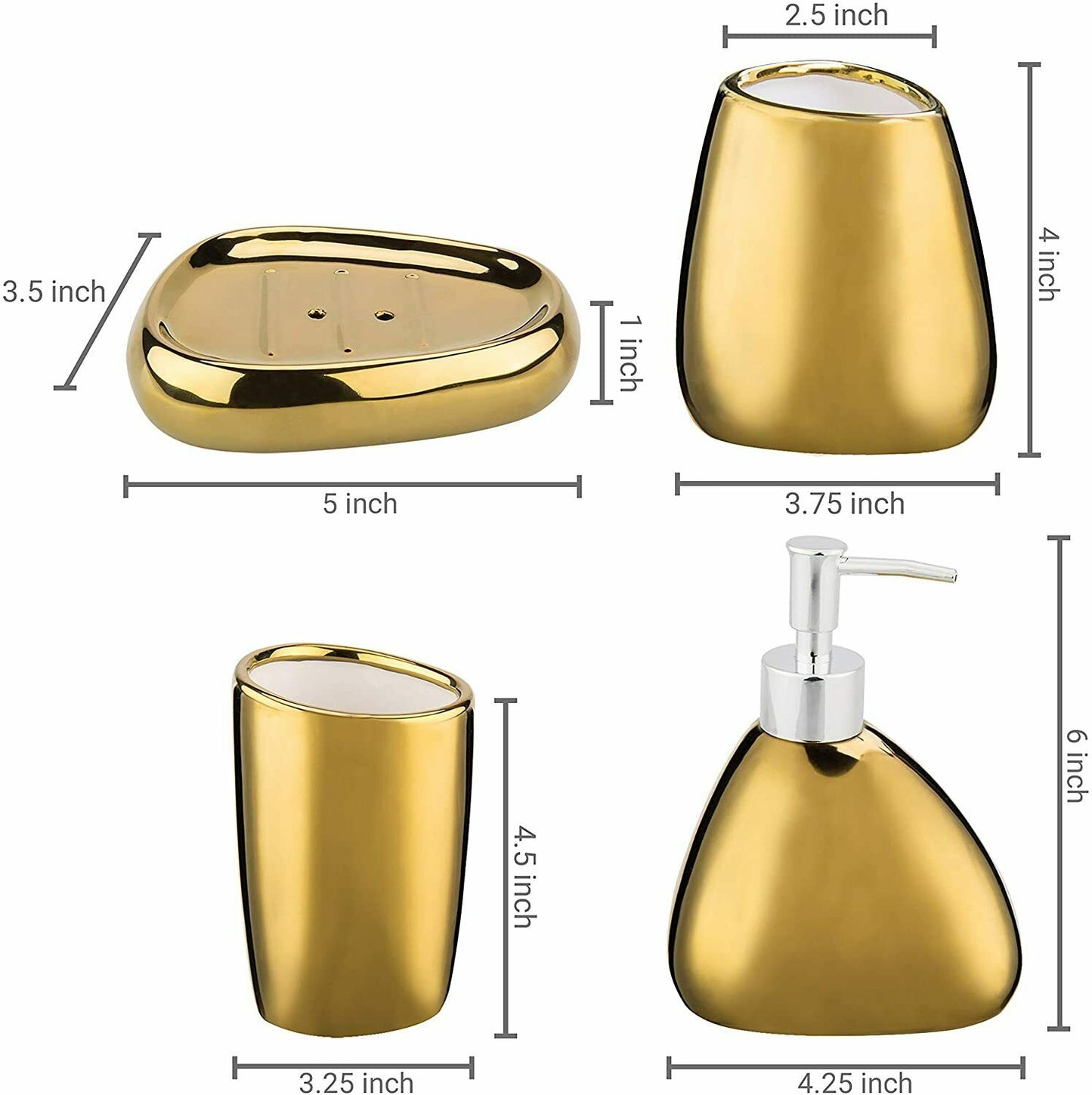 4-Piece Modern Gold Ceramic Bathroom Accessories Set