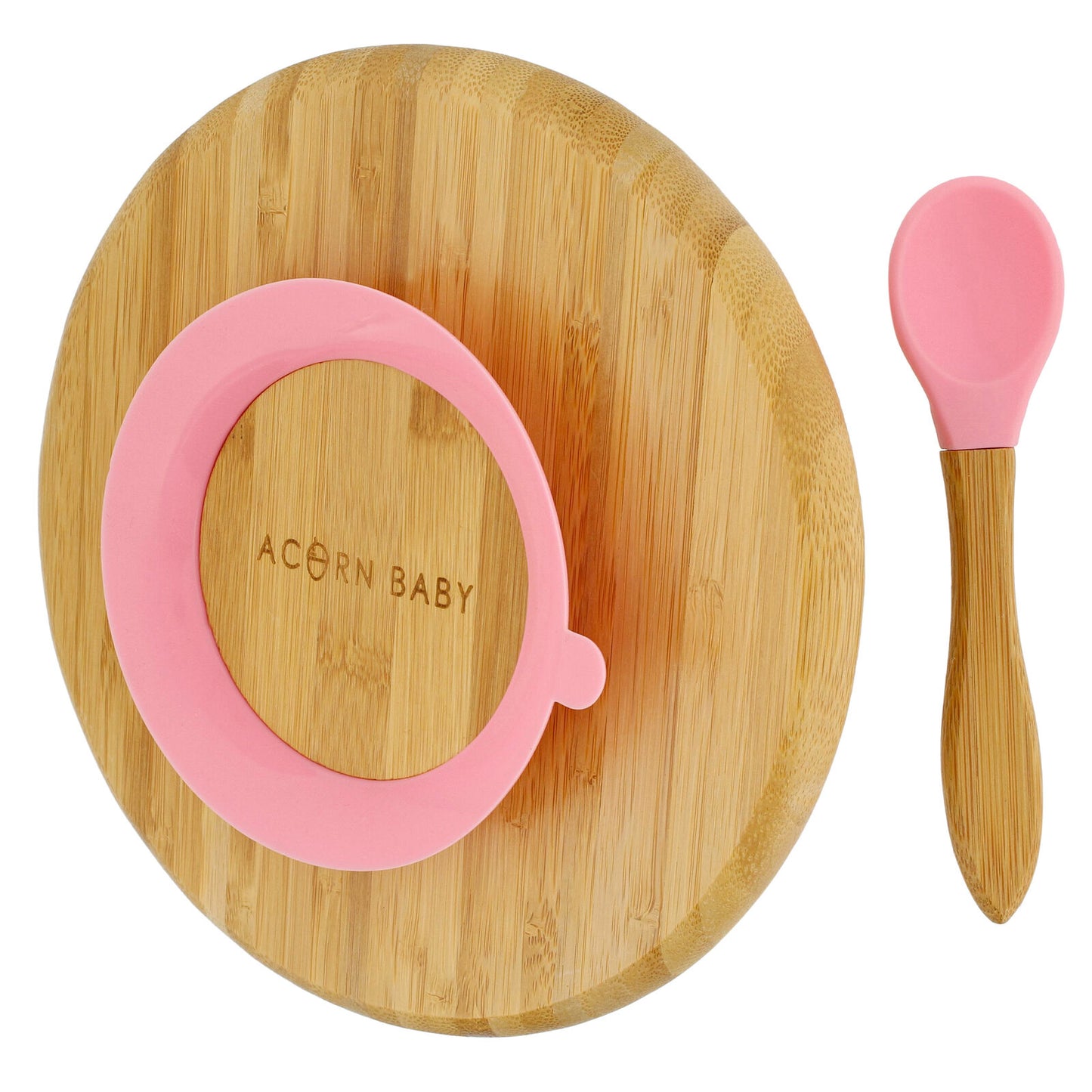 Bamboo plate with spoon for baby, color: pink