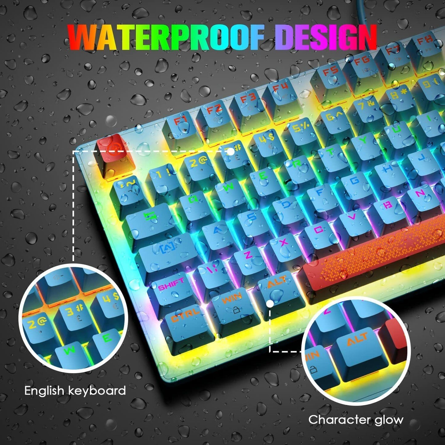 Wired Rainbow Mechanical Keyboard, Blue