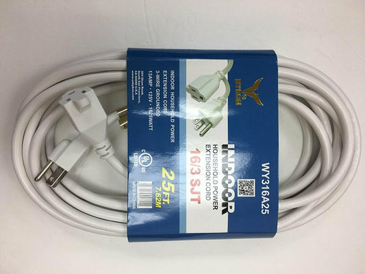 16/3 AWG Indoor Heavy Duty Extension Cord (Color: White), 10ft