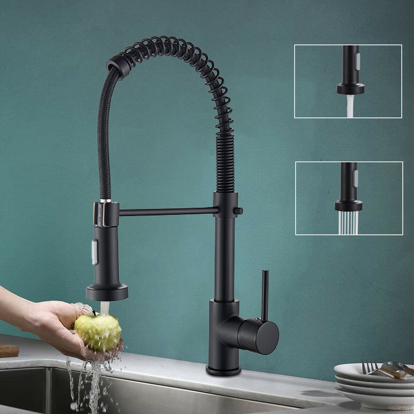 Kitchen faucet with pull-out spray, swivel, color: black