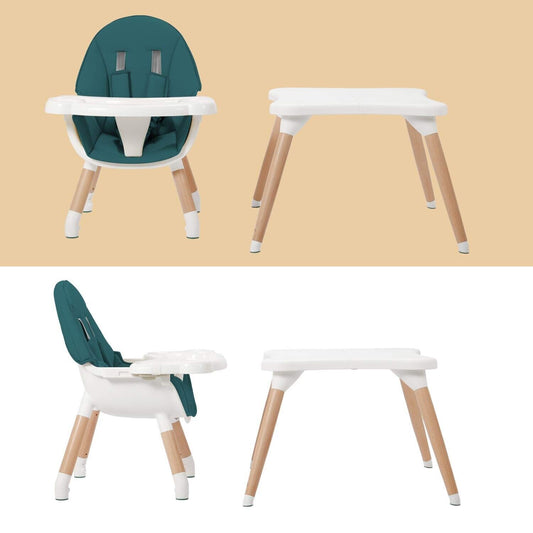 3-in-1 Convertible Wood Baby Highchair Set, Green