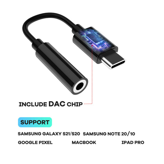 USB-C Port To 3.5mm Aux Audio Jack Adapter (Color: Black)