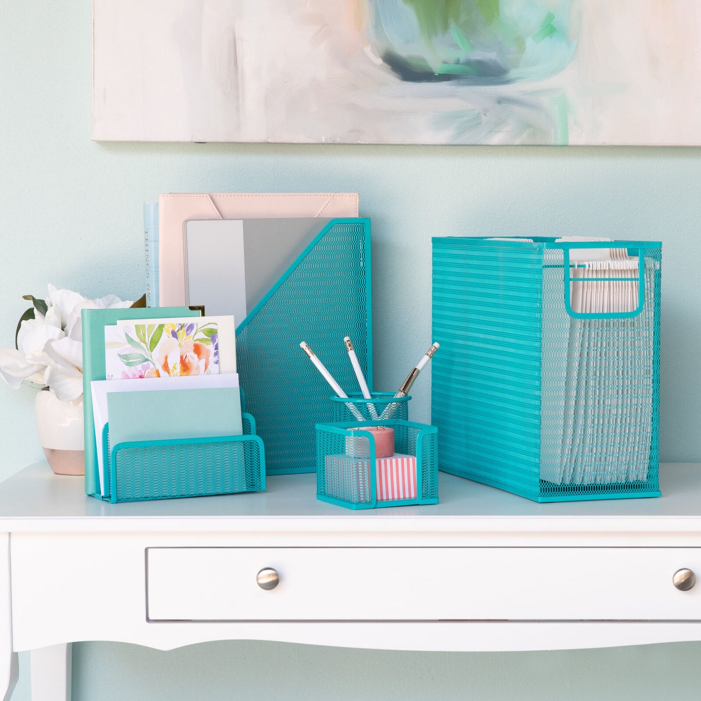 5-Piece Desk Organizer Set, Teal