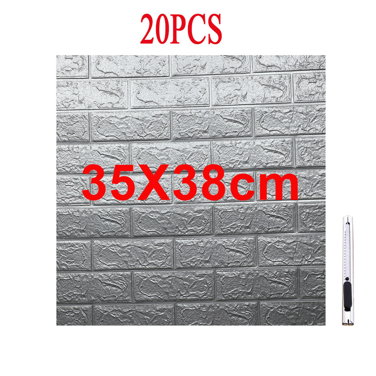 20 x 3D Foam Panels Stone Brick Wallpaper (Silvery Gray)