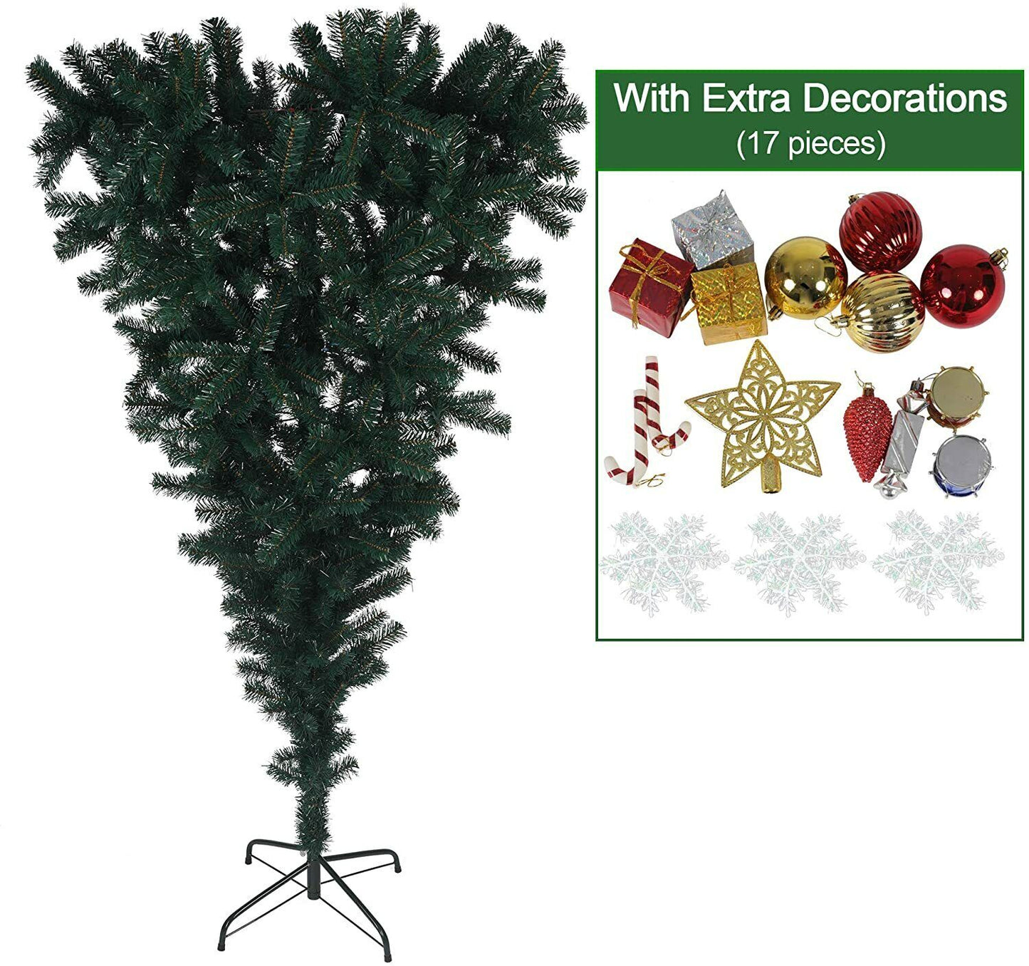 5.5ft 578 Tip Upside Down Christmas Tree with Decorations