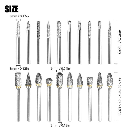 20 Pieces Tungsten Carbide Steel Head Rotary Shank Carving Set