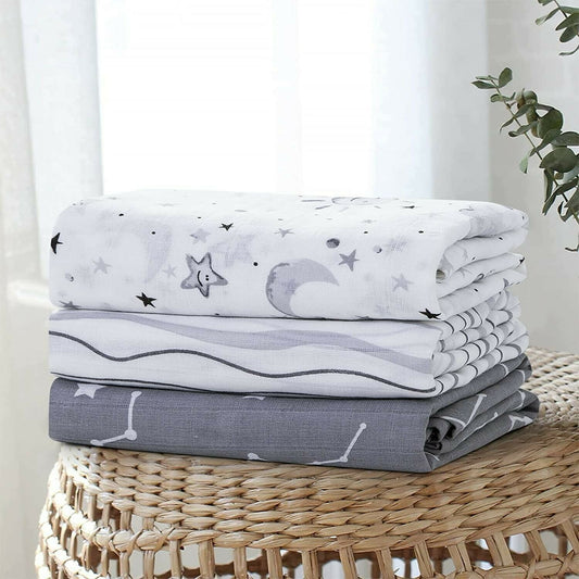 3-Pack Muslin Newborn Swaddle Blankets, Gray