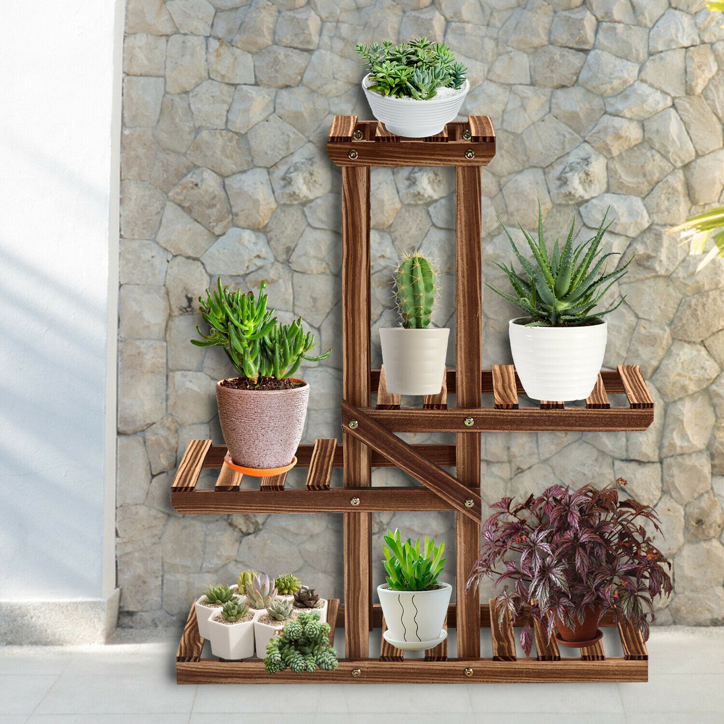 Wooden Multi Plant Stand for Home Garden Brown