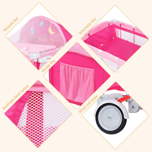 Folding Crib with Bag, Color: Pink