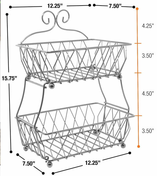 2 Tier Fruit Basket Stand, Color: Silver