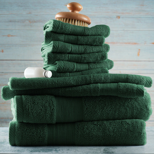 10-Piece Bath Towel Set (Color: Green)