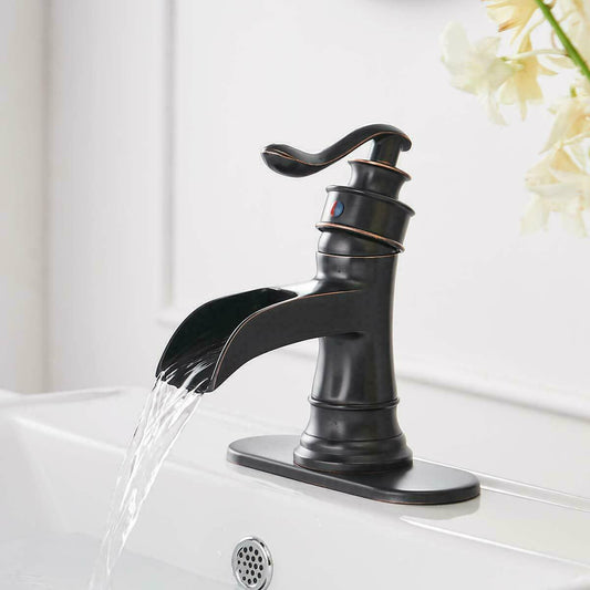 Waterfall type mixer tap, bronze