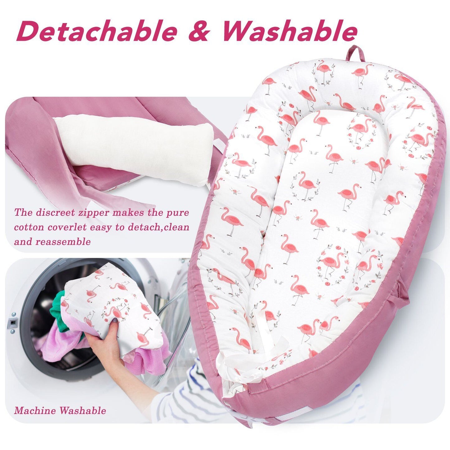 Portable baby nest (flamingo)