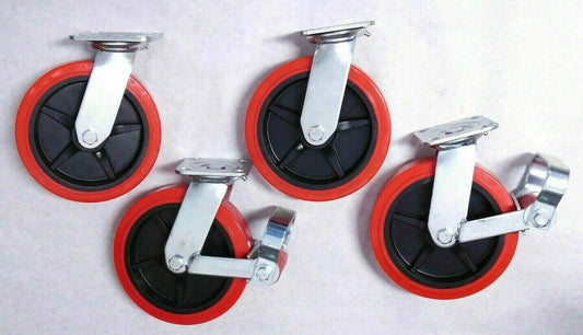 4-Pack 8" Swivel Casters, Color:(Red)