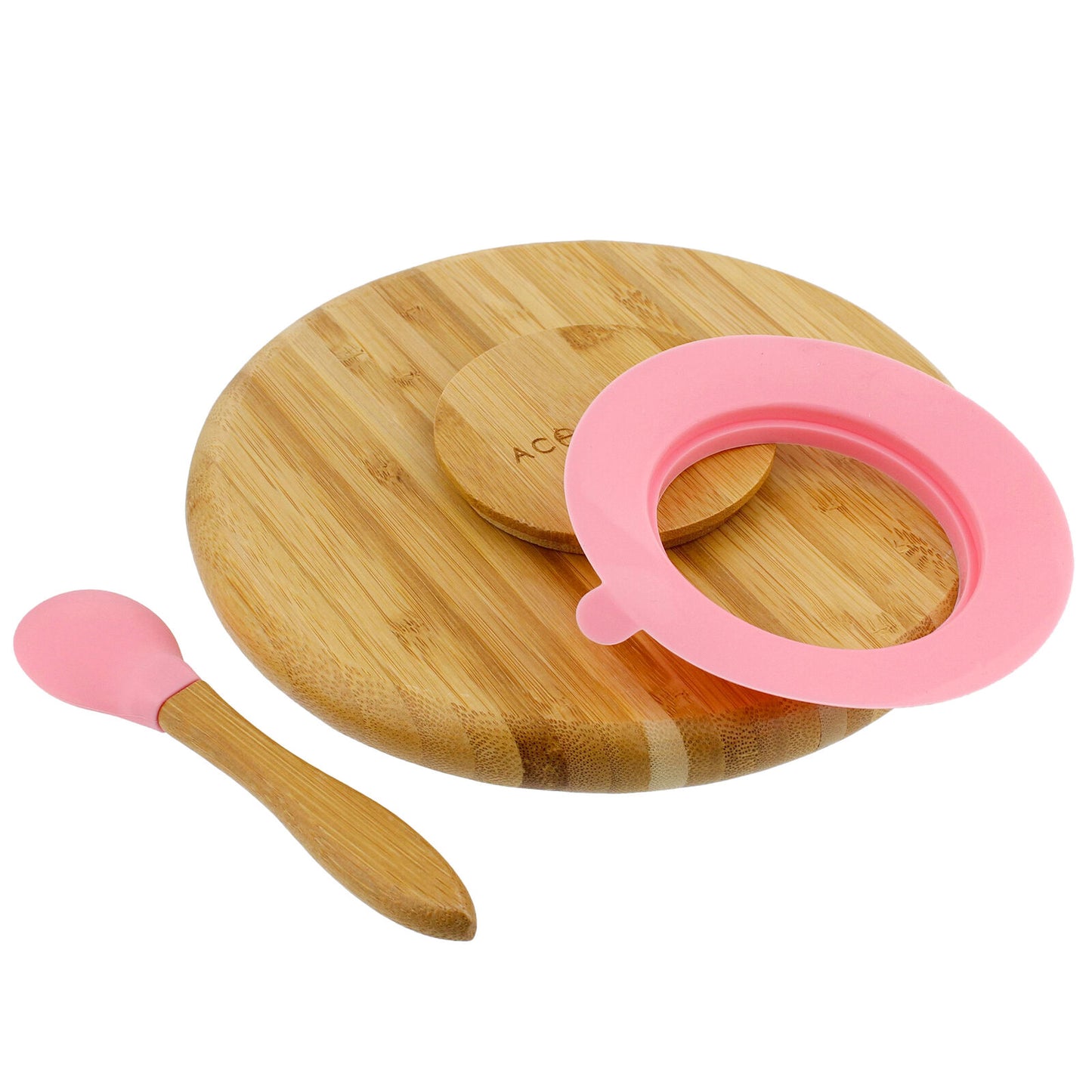 Bamboo plate with spoon for baby, color: pink