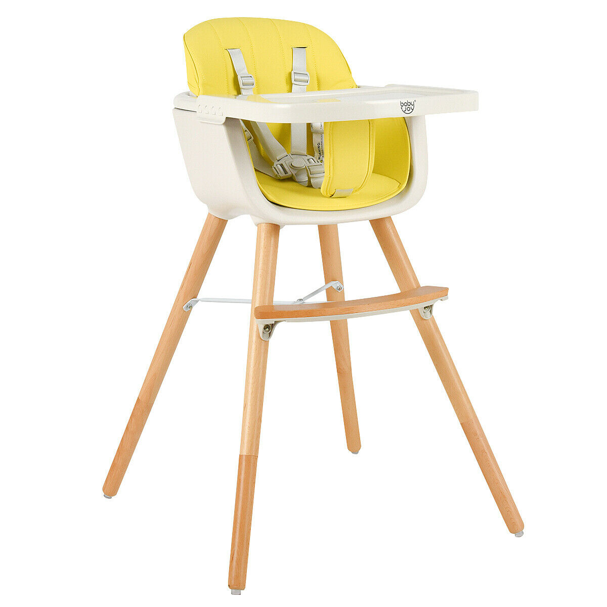 Convertible 3-in-1 wooden highchair for babies, yellow cushion