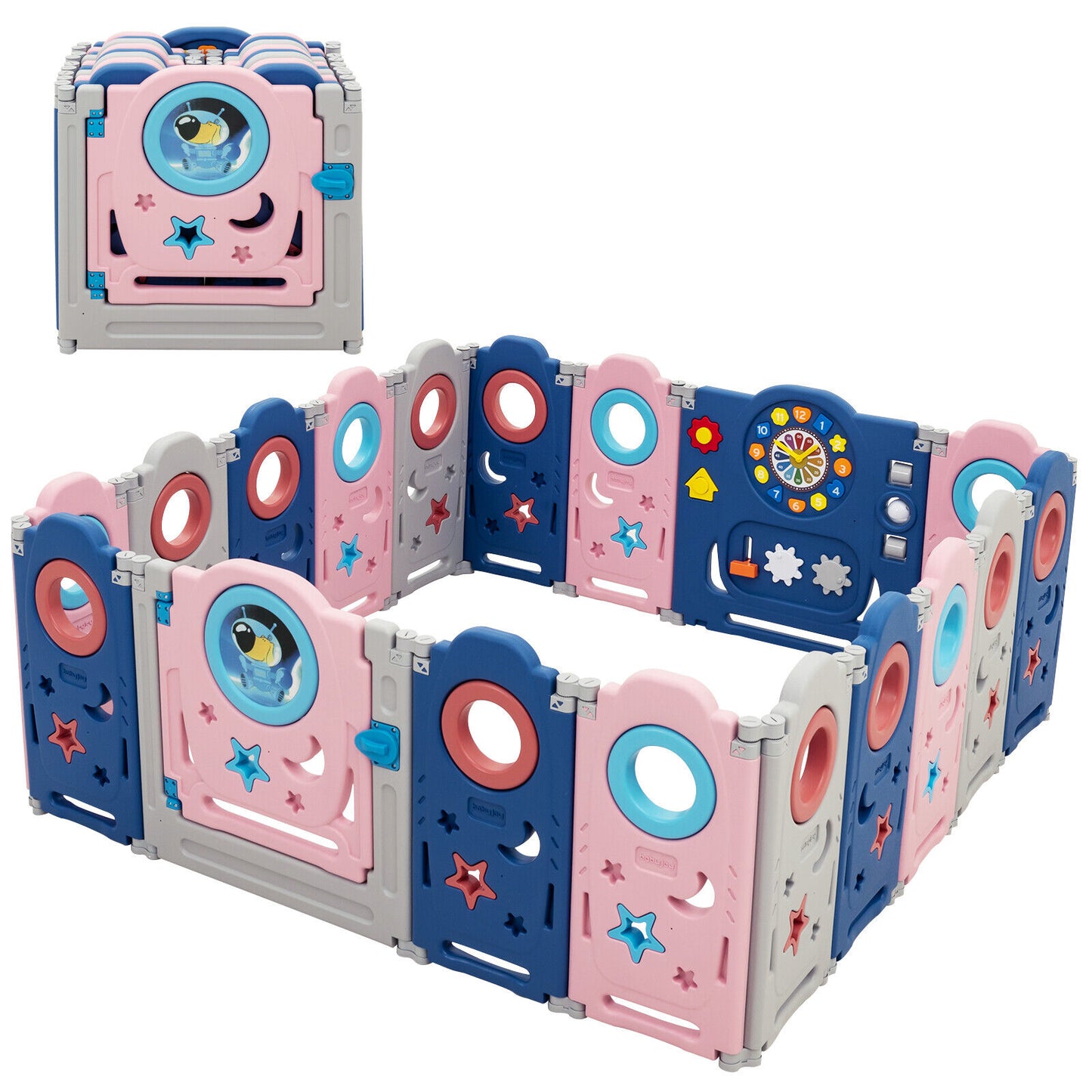 18 panel child safety folding playpen with lockable gate