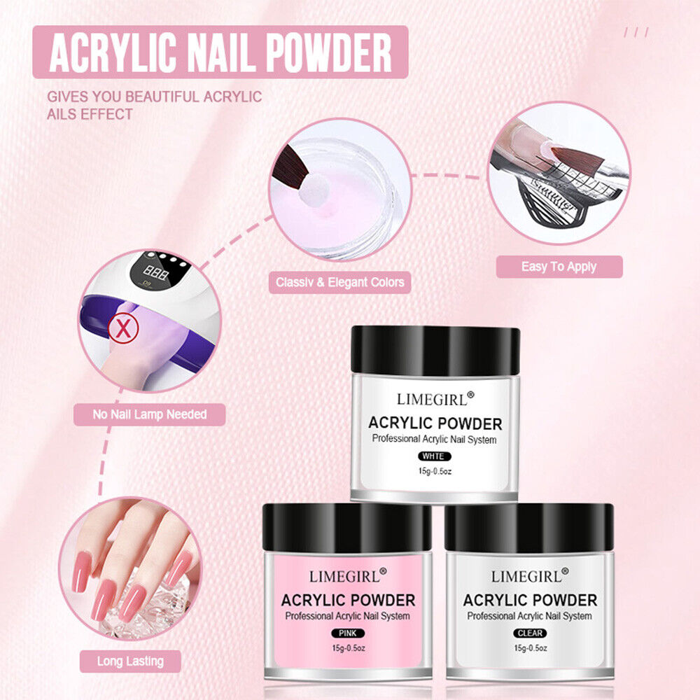 acrylic nail kit, liquid monomer brushes and acrylic powder