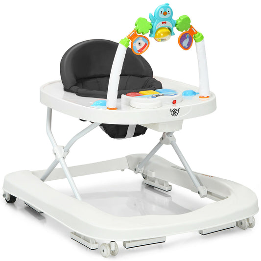 Height-adjustable 2-in-1 walker with removable gray tray