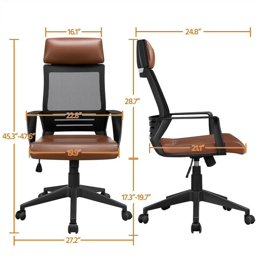 Synthetic leather seat with mesh back, brown high back